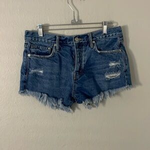 We The Free People Denim Blue Jean Shorts Distressed Frayed Hem Size 25